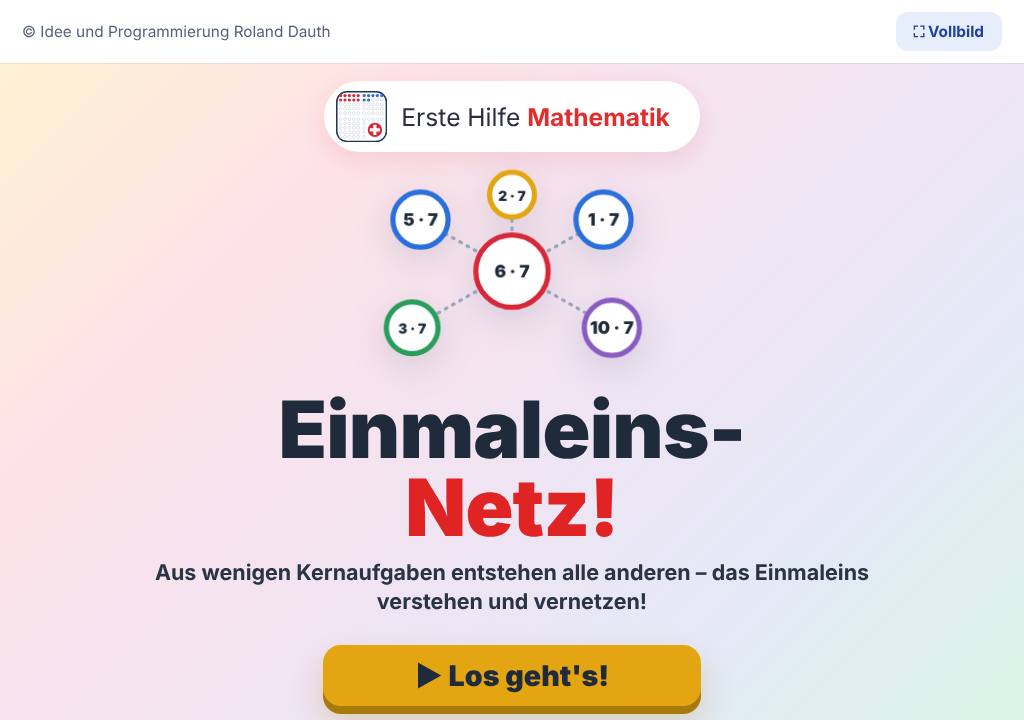 Startbild der App Einmaleins-Netz