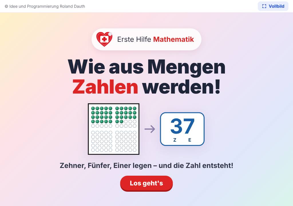 Startbild der App Wie aus Mengen Zahlen werden