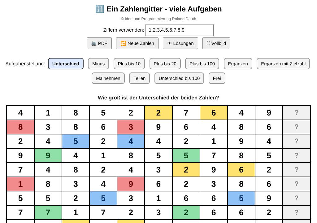Startbild der App Kopfrechengitter